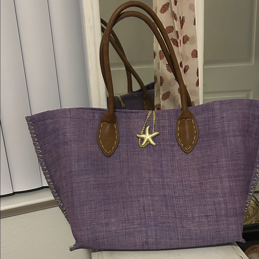 Lilly Pulitzer Purple Tote with Brown Handles